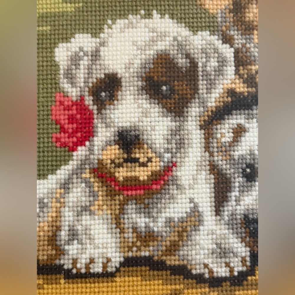 Vintage Best Friends for Life Dog Puppies Cross Stitch, Framed Cottagecore Art - Picture 3 of 13